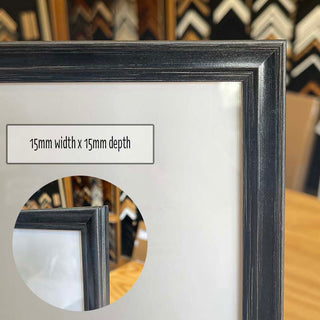 5"x7" Photo Frame in a Black Distressed finish made from quality custom framing materials