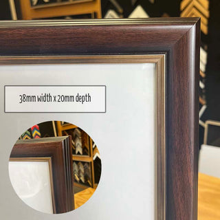 8"x10" Photo Frame in a Mocha Timber with Gold Trim finish made from quality custom framing materials.