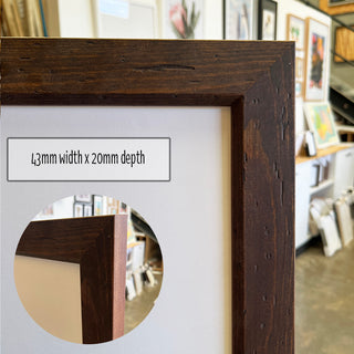 11”x14” Photo Frame in a Distressed Warm Walnut Timber finish made from quality custom framing materials.