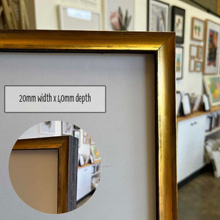 50x70cm Photo Frame in a Metallic Gold with Black finish made from quality custom framing materials.