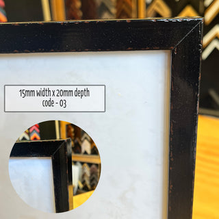 A4 Print frame in distressed Black finish made from quality framing materials. This Picture Frame is perfect for an A4 artwork or Print, or you can add a matboard insert for smaller A5 artwork or 6”x8” photos.