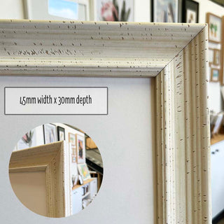 A4 Print Frame in a Rustic White Shabby finish made from quality custom framing materials.