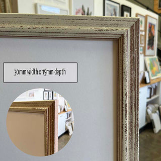 A4 Print Frame in an off-white Shabby timber finish made from quality custom framing materials.