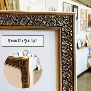 A4 Print Frame in an Ornate Dark Silver finish made from quality custom framing materials.