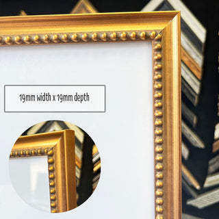 A4 Print Frame in a Strong Gold Ornate finish made from quality custom framing materials.