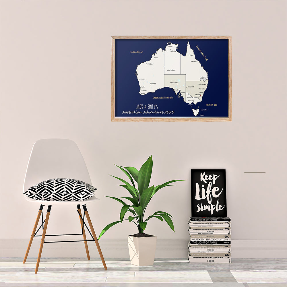 A2 Personalised Australia Map Framed Pin Board