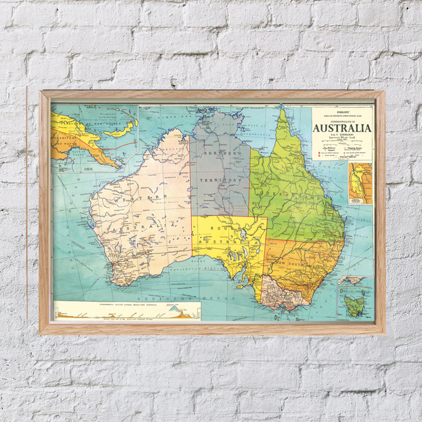 Australia Vintage Map - Framed Pinboard