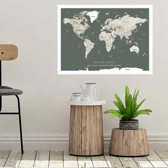 Personalised World Map Framed Pinboards